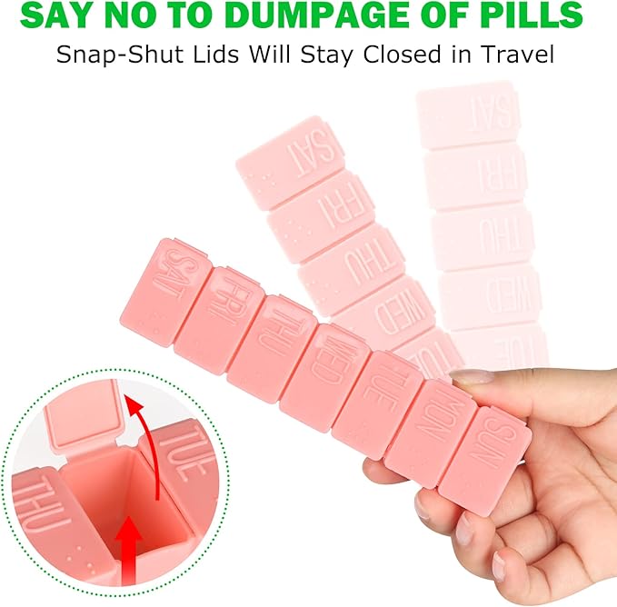2Pack Pill Organizer,7 Day Pill Cases Travel Daily Box for Fish Oil, Calcium Tablets, Supplements and Other Vitamins (Pink+) Pink