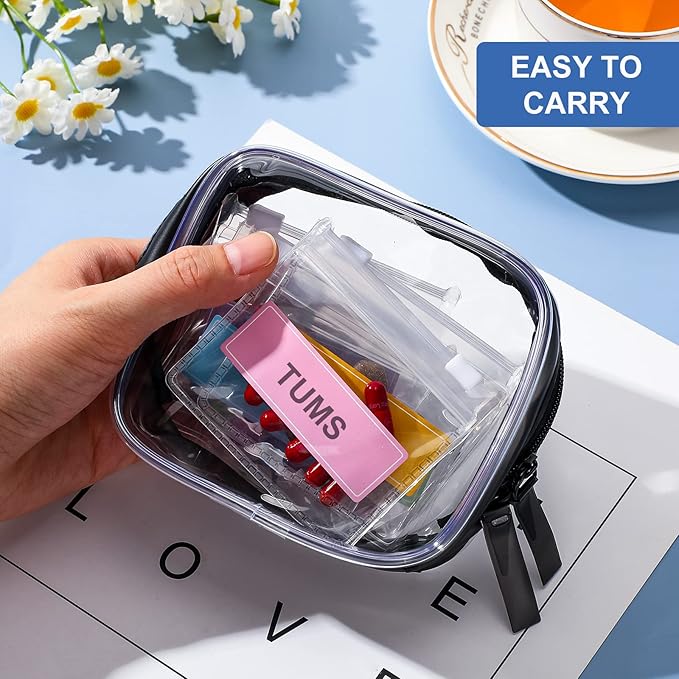Meanplan 26 Pcs Pill Pouches Reusable Clear Zippered Pill Bag, Transparent PVC Toiletry Carry Pouch, 180 Pcs Waterproof Labels Stickers Travel Organizer Storage with Slide Lock for Small Items