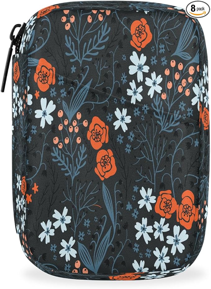 Seamless Botanicals Flowers Pill Case Everyday Travel, 7 Day Weekly Medicine Pill Box Compact Portable Pills Bottle Organizer with Zipper for Daily Vitamin Medicine Holder Bottle Organizers Bag
