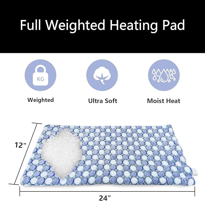 Full Weighted Heating Pad for Back Pain & Cramps Relief - 2.3lb Heat Pad, 12 Heating Levels, 8 Timer Settings, Hot Heated Pad, Holiday Gifts for Women Men Mom Dad- (XL 12"x24" Blue) - PYQ0L