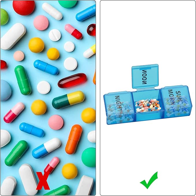 kiniza Small Weekly Pill Organizer, 3 Times a Day Travel Box with Open Design Holder Compartments Moisture-Proof Portable Friendly Case for Supplements, Vitamin, Medication