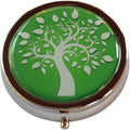 Tree of Life Round 3-Compartment Chrome Pill Box – Metal Travel Medicine Organizer for Pills, Vitamins, and Small Items – Durable Compact Pill Case