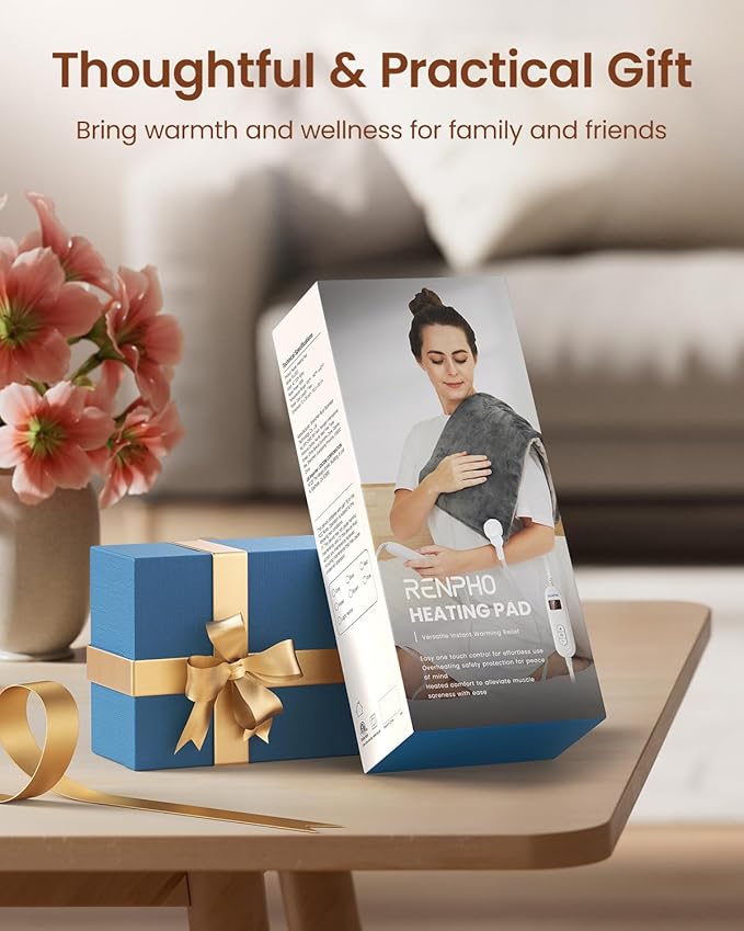 RENPHO Heating pad for Neck and Shoulder and Back & Period Cramps and Leg Pain Relief, Electric Heat Pads, Mothers Day Gifts & Birthday Gifts for Women, FSA Eligible, ETL Certified, 12"x24" Brown