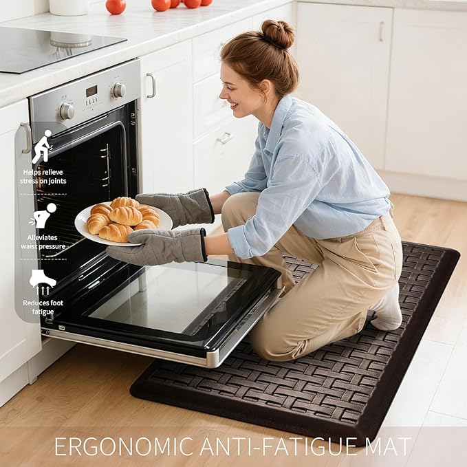 2PCS UKISS Kitchen Rugs, Cushioned Anti Fatigue Kitchen Mats for Floor, Waterproof Kitchen Rug，Non-Slip Comfort Standing Mat for Kitchen (Brown, 17.3"x28"+17.3"x28")