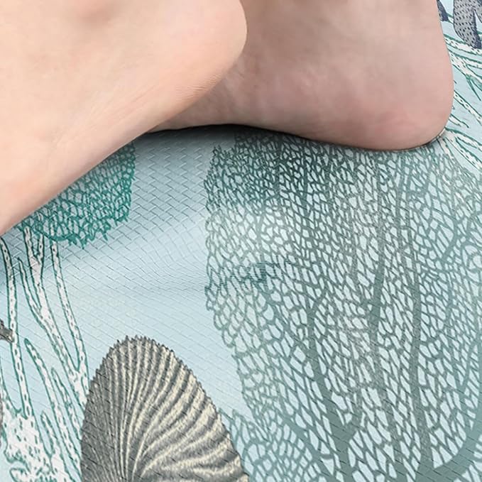 Arttown Blue Sea Shell Anti-Fatigue Kitchen Rug Set of 2 Fish Ocean Tropical Coral Vintage Cushioned Floor Standing Mat Waterproof Non-Slip Kitchen Mat and PVC Ergonomic Comfort Foam Rug