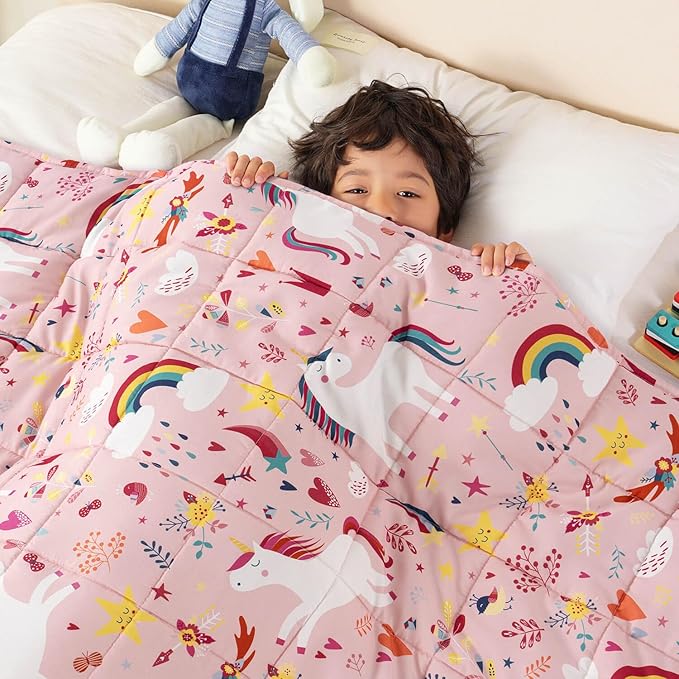 Sivio Weighted Blanket 7lbs, Unicorn Cooling Weighted Blanket, Breathable Heavy Blankets for Sleeping, Washable Weighted Throw Blanket, 41"x60", Pink
