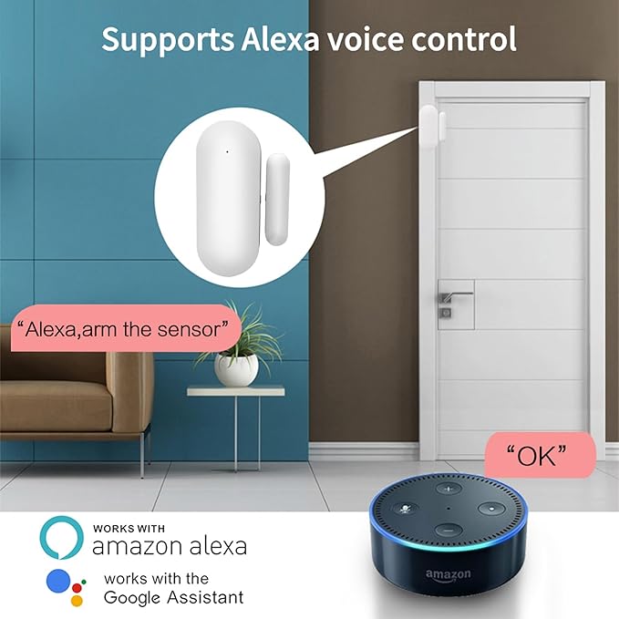 Smart WiFi Door and Window Sensor – Wireless Magnetic Contact Sensor with Real-Time App Alerts, Compatible with Alexa, Google Home, IFTTT – Home Security & Automation Door Window Monitor