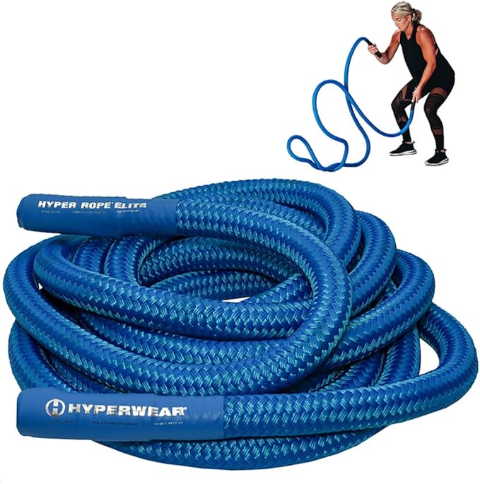 HYPERWEAR Hyper Rope Weighted Short Battle Rope 25 ft / 19 lb – Blue