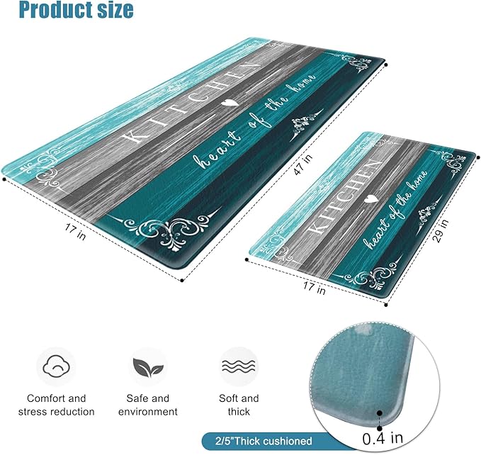 Sofort Kitchen Mat Farmhouse Cushioned Anti Fatigue Kitchen Rugs 2 Pieces Non Slip Waterproof Kitchen Mats for Floor, Rustic Wooden Comfort Standing Mats for Kitchen, Office, Sink, Laundry