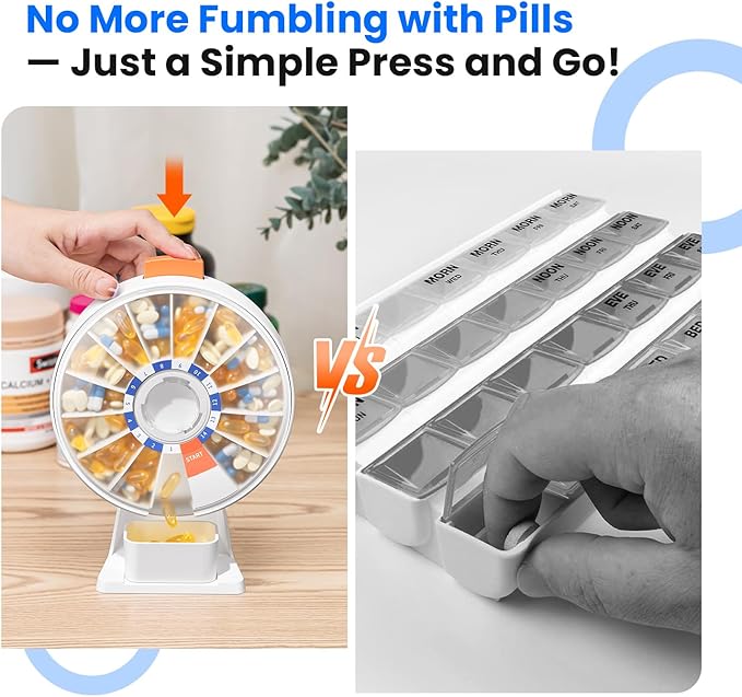 Odaro Large Pill Dispenser, Weekly Pill Organizer 7 Day Am Pm / 14 Day Pill Box, Daily Medicine Pill Organizer with Wall-Mounted or Standing Use for Vitamin, Supplement, Medicine - White