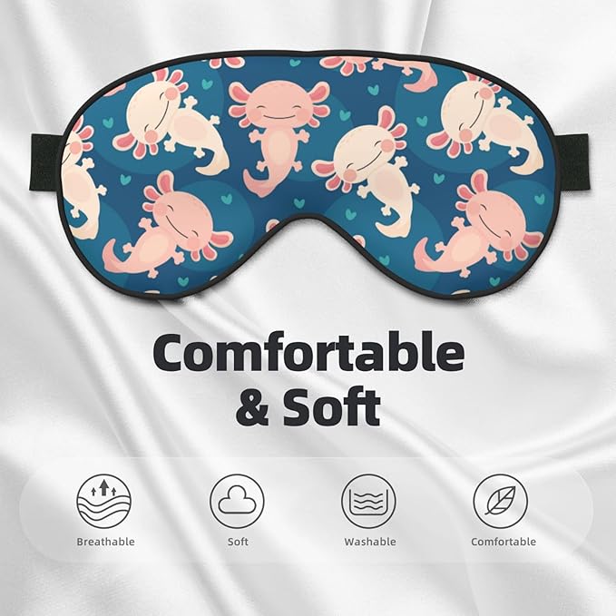 Axolotl Kawaii Sleep Mask Eye Mask with Adjustable Strap Eye Sleep Shade Cover Blocks Light for Women Men Airplane Travel Nap