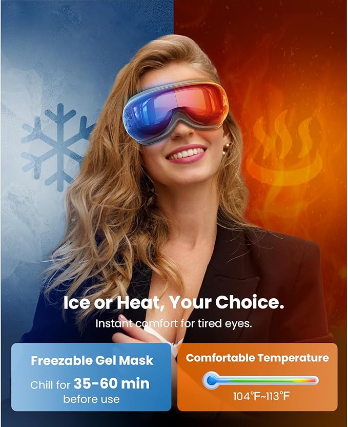 BOB AND BRAD Eye Massager with Heat and Cooling, EyeOasis 3 Eye Massager for Migraine FSA Eligible/HSA Eligible, Heated Headache Massager for Dry Eye Relief, Temple Massagers for Stress Relief