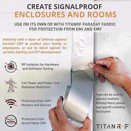 Mission Darkness TitanRF Faraday Tape // 1in W x 10ft L (2.54cm x 3.05m) High-Shielding Conductive Adhesive Tape Roll Used to Connect TitanRF Fabric Sheets or Seal RF Enclosures