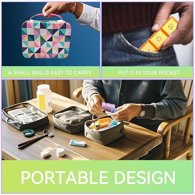 31-Day Monthly Pill Organizer with 3 Daily Compartments, Travel Medication Box with Pill Cutter, AM PM Storage Case (Rhombus 31-Day Medication Storage Box)