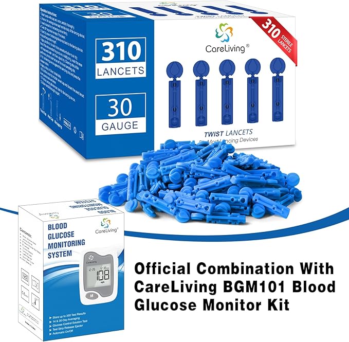 Lancets for Diabetes - 30 Gauge Diabetic Lancets for Blood and Glucose Testing - Fits Most Lancing Devices - 310 Count (Blue)