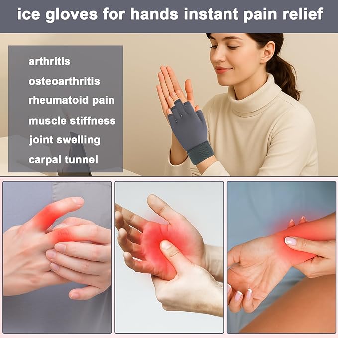 Finger Arthritis Compression Hand Ice Pack Gloves for Pain Relief, Adjustable Wrist Ice Pack for Hot & Cold Therapies, Reusable Gel Finger Ice Glove Sleeve tfor Tendinitis, Carpal Tunnel (Rose pink)