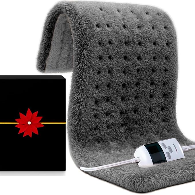 Boncare® Ultra Plush XXL Heating Pad for Neck and Shoulder and Back with Auto-Off, Stay-On Warmth Up to 18 Hours, 6 Heat Levels, 12.6 ft Cord for Bed Foot Warmer with Gift Box (Cloud Gray, 17"x33")
