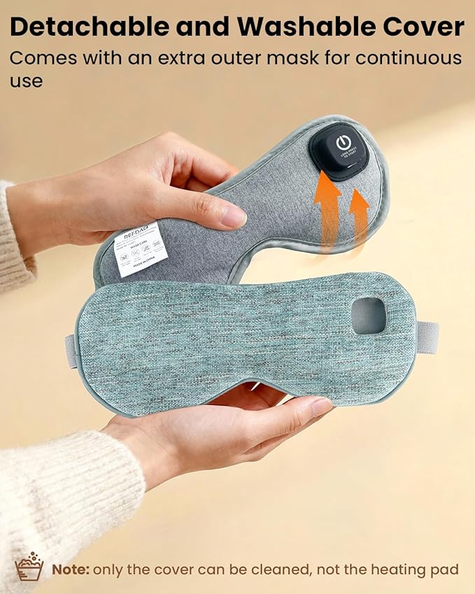 Heated Eye Mask - Cordless Eye Mask for Dry Eyes, Eye Relief, Improved Sleep, 4 Temperature, Washable Eye Heating Pad for Travel and with Replaceable Shell, Gifts for Women