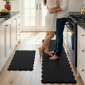 KIMODE Scalloped Kitchen Mats for Floor Cushioned Anti Fatigue,Wavy Kitchen Sink Rugs Sets of 2 Non Slip,Comfort Memory Foam Kitchen Floor Mat Carpet for Office Laundry,Black