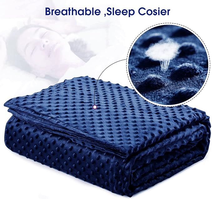 Acdyion Weighted Blanket with Removable Duvet Cover for Adults Queen Size (60"x80"), Heavy Blanket Cover with Soft Minky and 12 Ties, Machine Washable (Navy)