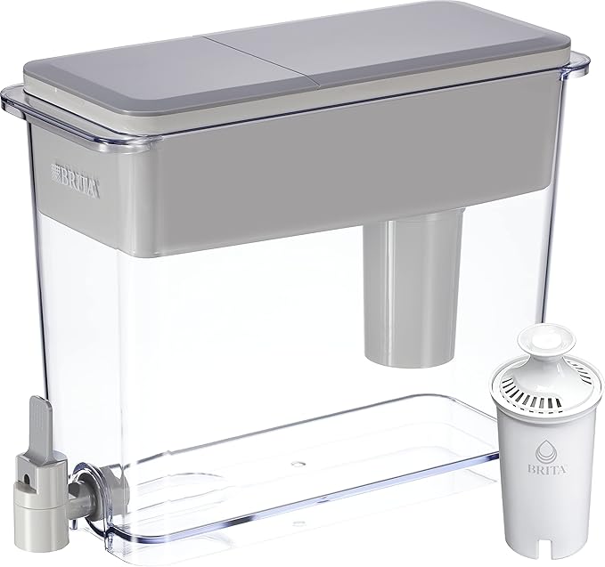 Brita XL Water Filter Dispenser for Tap and Drinking Water with 4 Standard Filters, Lasts 2 Months Each, 27-Cup Capacity, BPA Free, Gray