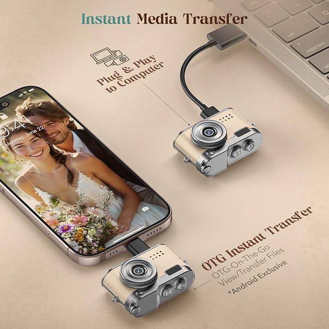Mini Digital Camera, Keychain Camera 1080P HD with 2MP Lens, Flash, Video Recording, 32G Card Included, Portable and Compact Retro Vlog Camera for Travel, Kids, Beige