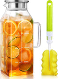 Aofmee 68oz Glass Pitcher for Fridge Door, 2 Liter Square Water Pitcher with Lid and Scale Line, Heat Resistant Tea Pitchers, Leak Proof Juice Jug, Borosilicate Glass Carafe for Hot/Cold Beverage