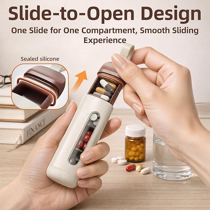 Mini Travel Pill Case 3 Compartment, Airtight Food Grade ABS Pill Organizer, Portable Daily Pill Box for Morning Noon Evening Medication Storage (White)