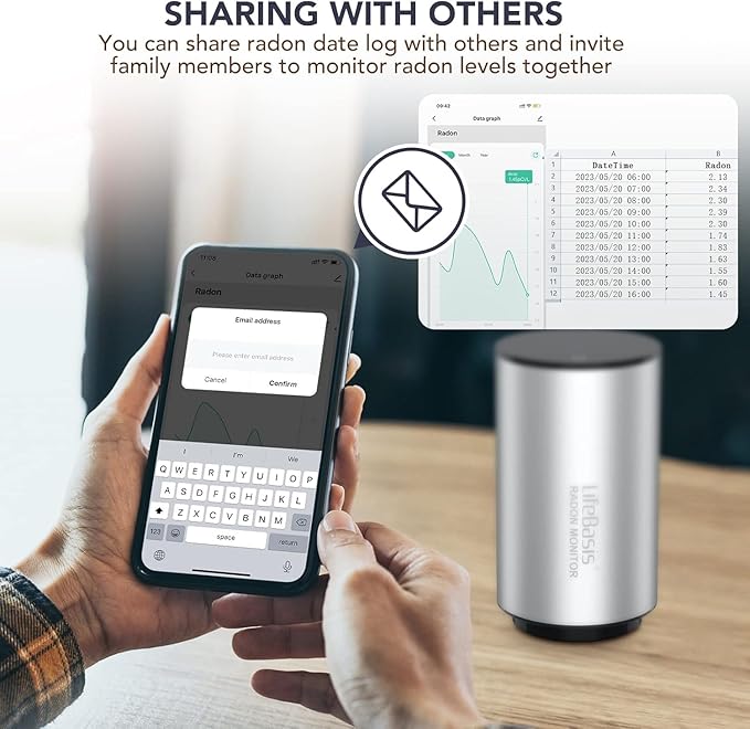 Life Basis Radon Detector for Home Basement, Smart Radon Monitor Fast Capture of Fluctuating Levels, Radon Tester Short & Long-Term Monitoring with Notifications - Connected Mobile App & WiFi