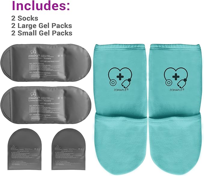 Zomaple Cold Therapy Socks for Feet with 2 Reusable Gel Ice Packs, Cooling Socks for Hot Feet & Swelling Relief, Adjustable Compression Ice Pack Wrap for Plantar Fasciitis, Neuropathy & Foot Pain