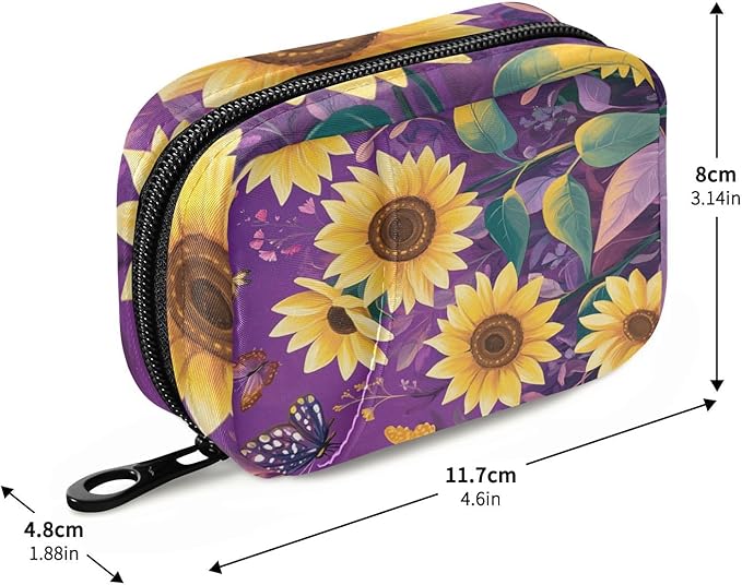 Purple Flower Sunflower Pill Organizer Box Case Container Weekly Travel Daily 7 Day Pill Dispenser Sorter Vitamin Holder Medication Medicine Organizer Case for Purse Small Compact Portable Cute