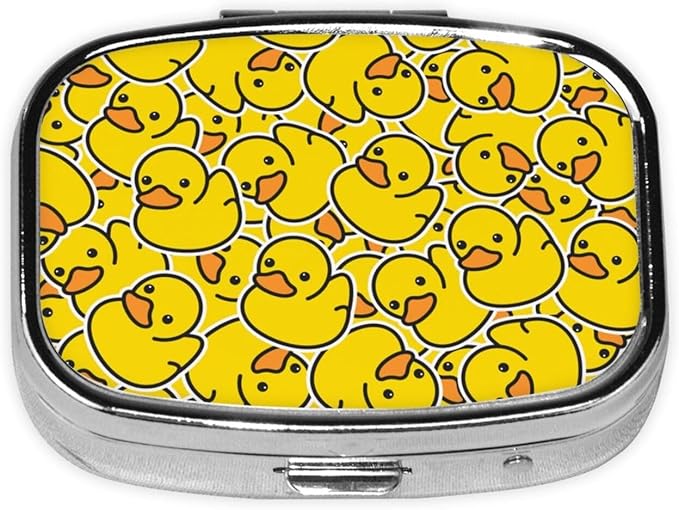 Pill Box with 2 Compartment Medicine Pill Case, Cute Yellow Rubber Duck Portable Pill Box for Pockets Purse Tote Bag, Pill Box Decorative Vitamin Organizer Unique Gift