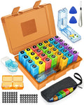 Monthly Pill Organizer 2 Times a Day – Yonlog Large Medicine Box with Weekly Travel Bag, Pill Cutter, Easy-Open Pick, Pill Taker Tool, and 2 Medication Stickers (Tea, 2 Times a Day)