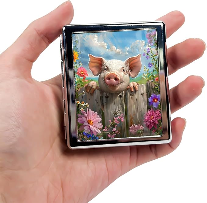Cute Travel Pill Box Organizer with 8 Compartments - Compact and Fashionable Pill Case with Mirror - Ideal for Medications (Happy Piglet)
