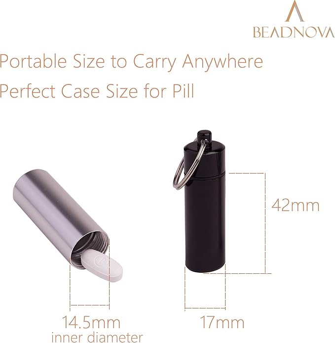 BEADNOVA Pill Holder Keychain Portable Pill Case Small Medicine Container Aluminium Fob Carrier with Medicine (7pcs, 7 Colors Per Pack)
