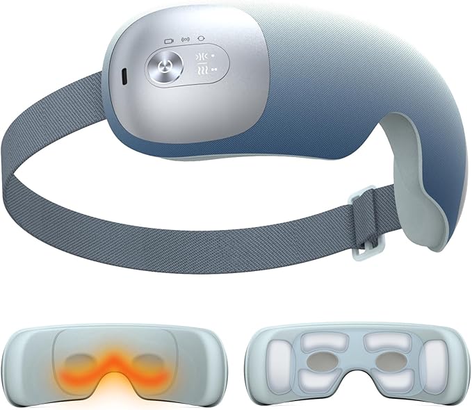 Ultra Light Eye Massager with 2 Level Heat, 120 Mins Uses, 3 Air Compression & Massage Modes, Heated Eye Mask with Bluetooth Music for Migraine Relief, Strain and Dry Eyes, Eye Relief for Women Men