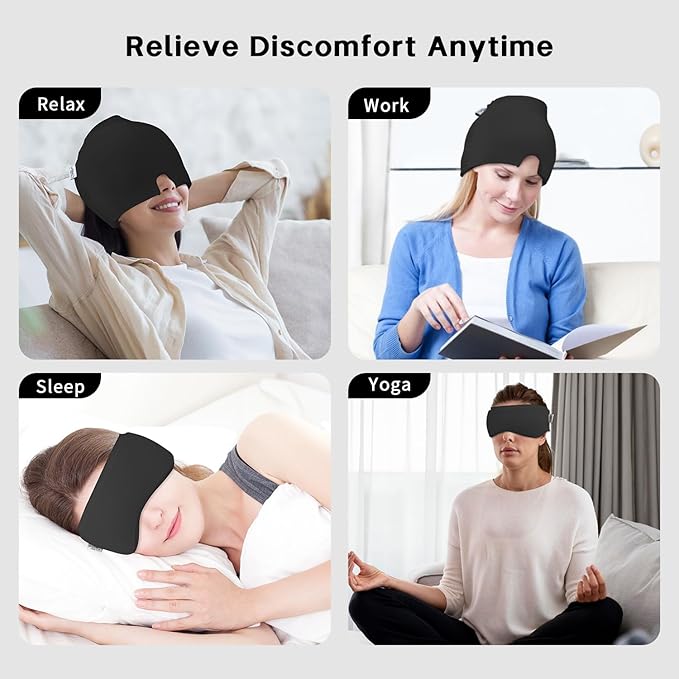 Migraine Relief Cap, Headache Relief Cap 2PCS with Gel Eye Mask, Hot Cold Therapy Ice Cap, Cooing for Head Sinus, Puffy Eyes, Tension and Stress Relief Gift Set for Men Women