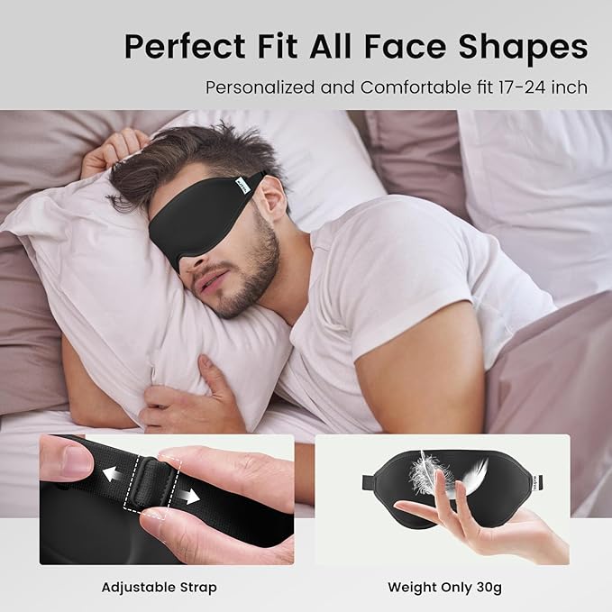 Audree Eye Mask for Sleeping - 3D Contoured 100% Sleep Mask Light Blocking | Eyemask for Women and Men, Zero Eye Pressure Night Blindfold | Soft Eye Cover
