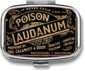 Metal 2 Compartment Pill Organizer Travel Friendly Portable Compact Pill Box Cute Pill Case to Hold Vitamins/Fish Oil/Supplements/Meds/Tablet for Purse/Pocket (Poison Laudanum)