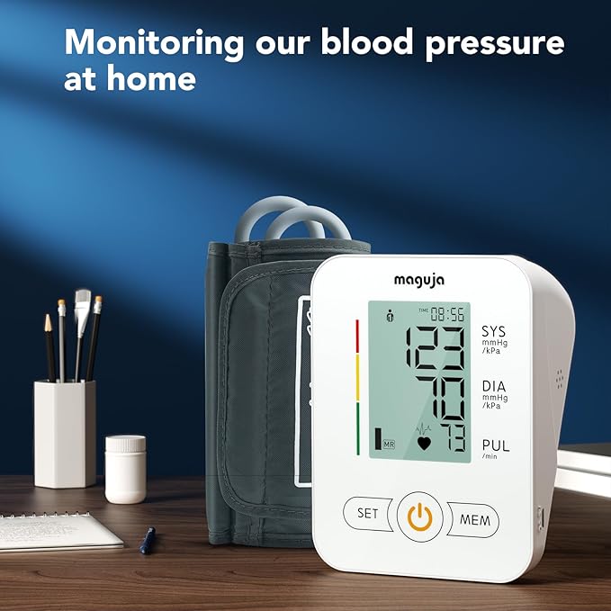 Arm Blood Pressure Monitor,maguja Blood Pressure Machine,BP Monitor Automatic Upper Arm Digital with Blood Pressure Cuff for Home Use (White)