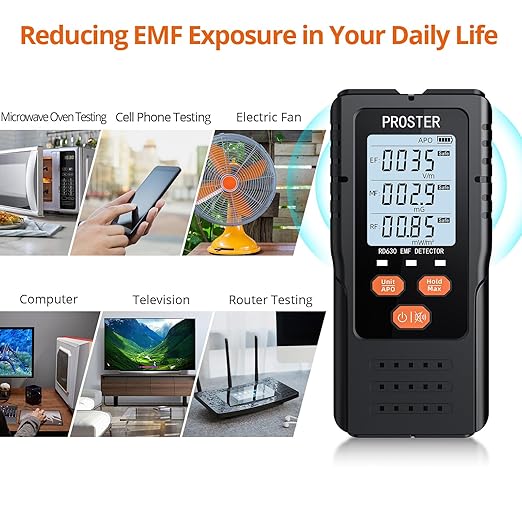 Proster 3in1 EMF Meter - Digital Electromagnetic Field Radiation Detector for 5G Cell Tower WiFi Signal Detector Home Office EMF Inspections or Ghost Hunting
