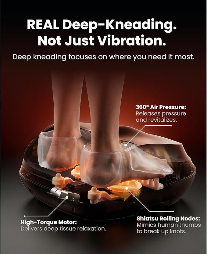 BOB AND BRAD Foot Massager with Heat, Shiatsu Deep Kneading & Air Compression for Plantar Fasciitis, FSA Eletric Feet Massager Machine, Fits US Size 12, HSA Eligible