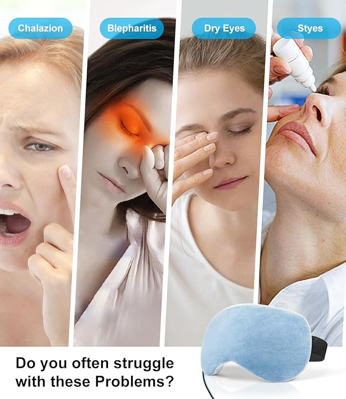 Aroma Season Heated Eye Mask, Warm Eye Compress for Dry Eyes, Moist Heat Therapy for Blepharitis, Dark Circle, Chalazion, Puffy Eyes (Blue)