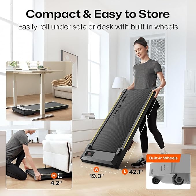 UREVO Walking Pad, Under Desk Treadmill for Home Office, Portable Desk Treadmill with Double Shock Absorption Remote Control LED Display, 265 Lb Capacity