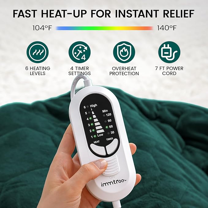 immtree Weighted Heating Pad for Period Cramps, 29" x 24" Extra Large Electric Heated Pads 7 lbs, Back Shoulder Knee Abdomen Pain Relief, Soft Warm Heavy Lap Blanket, Dark Green