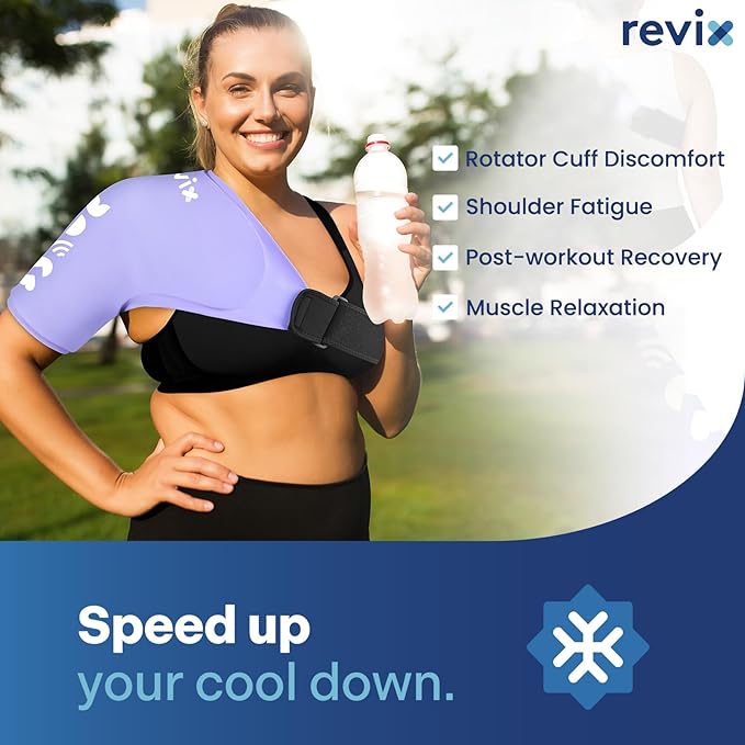 REVIX XL Shoulder Ice Pack Wrap for Rotator Cuff and Arm, Cold Compression Ice Pack Sleeve with Quick-On &Off Design, Flexible Fit for Women, Lady, Female, Girl, Sports Recovery & Everyday Comfort