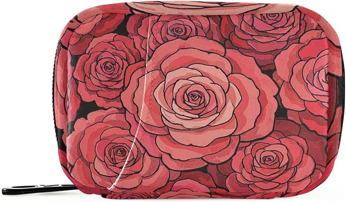 Cute Cartoon Flower Rose Red Pill Bags with Detachable Compartments Attachable Small Pill Organizer for Purse