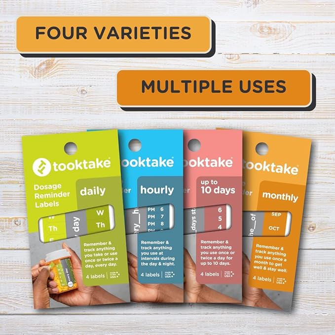 TOOKTAKE Hourly Reminder Stickers - for Medication and Vitamins You take 3 or mire Times a Day in Any Form