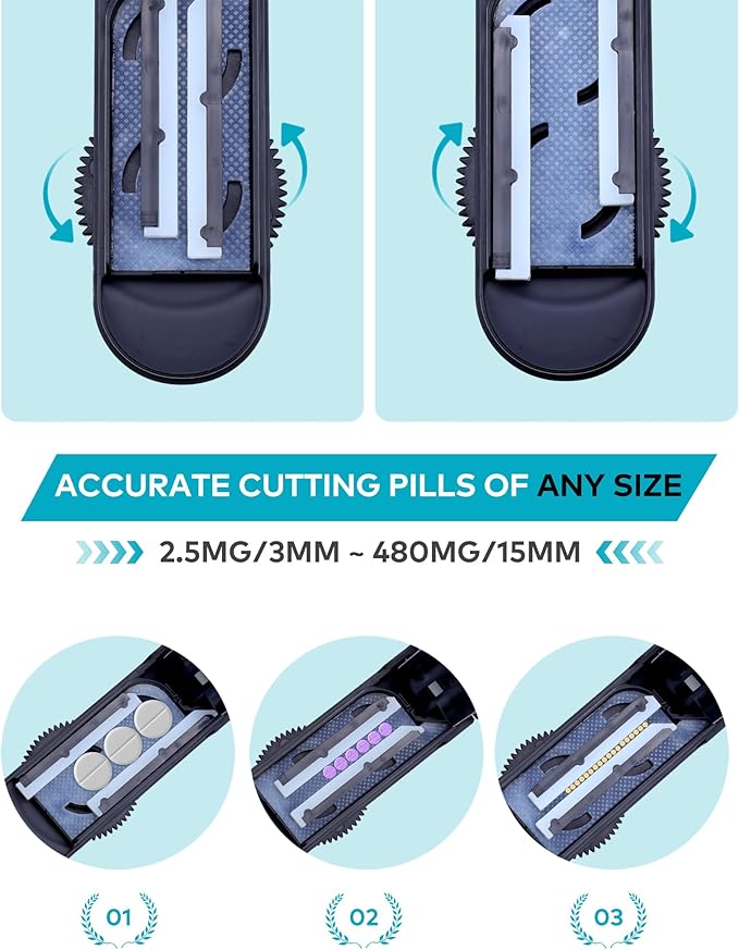 Pill Cutter Splitter for Small and Tiny Pills, Adjustable Pill Splitters for Small or Large Pills Accurately Cuts Multiple Pills at Once,Medicine Cutter Sharp Blade with Safety Guard