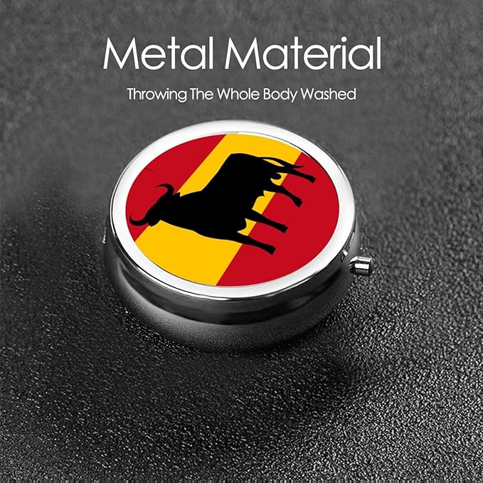 Pill Box,Flag of Spain with Osborne'S Bull Round 3 Compartment Pill Box Pocket Purse Decorative Box Portable Mini Travel Medicine Case Tablet Vitamin Holder Organizer Pill Case